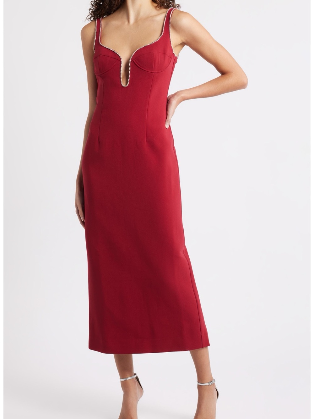 NWT Bardot Brooklyn Diamonte Burgundy Rhinestone Bustier Midi Dress S